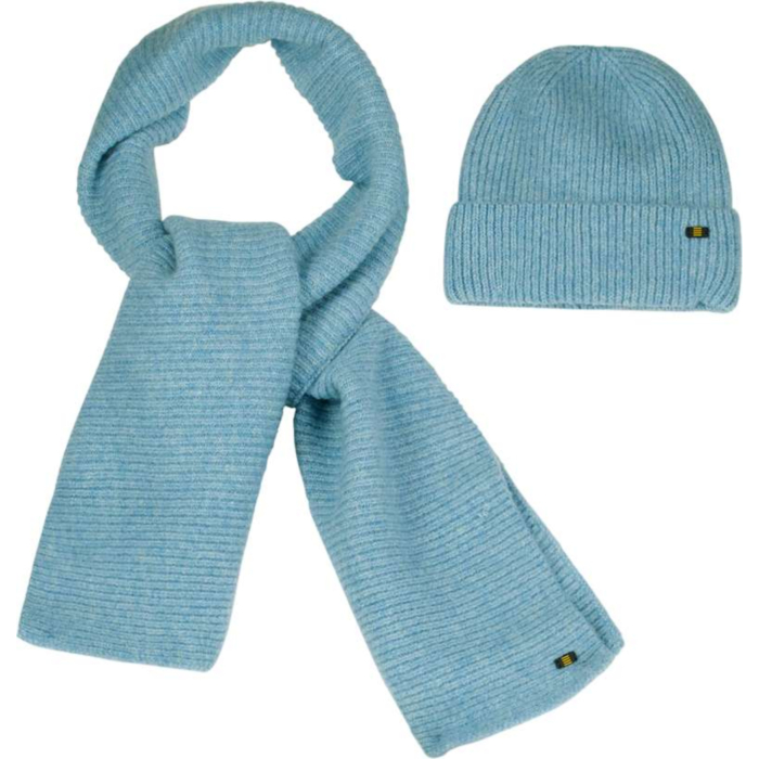 Beenie + Scarf Rib Knit Set Dusty Blue
