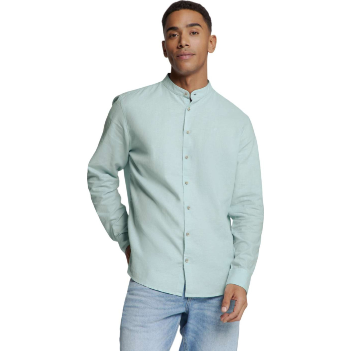 Shirt Granddad Solid With Linen Ice