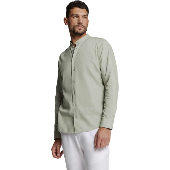 Shirt Granddad Solid With Linen Light Army