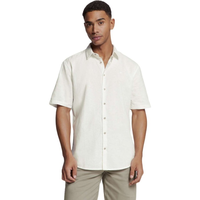Shirt Short Sleeve Solid With Linen White