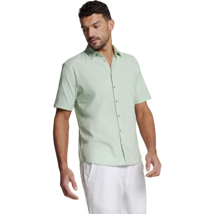 Shirt Short Sleeve Solid With Linen Mint