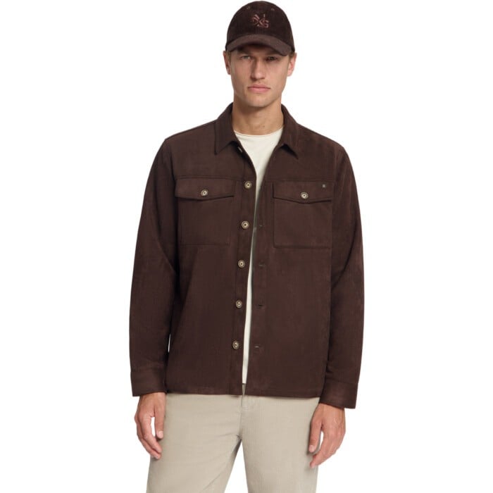 Overshirt Full Button Suede Dark Brown