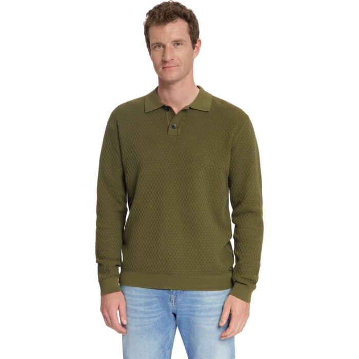 Pullover Polo Buttons Jacquard Knit Moss