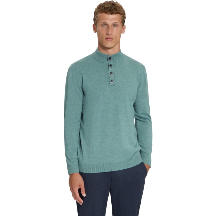 Pullover Half Button Melange Dusty Blue