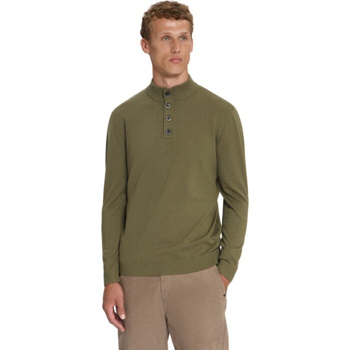 Pullover Half Button Melange Moss
