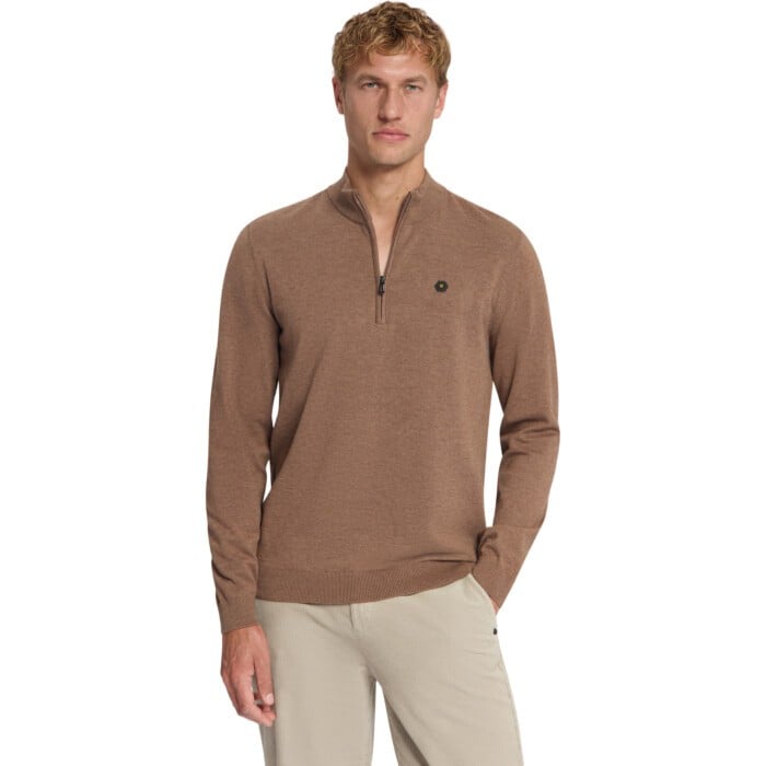 Pullover Half Zip Melange Light Brown
