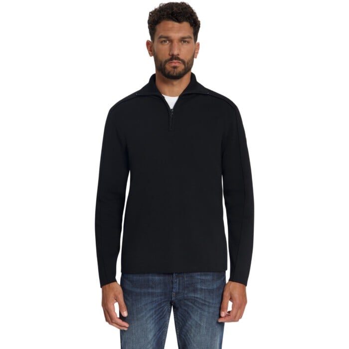 Pullover Wing Collar Half Zip Relie Black