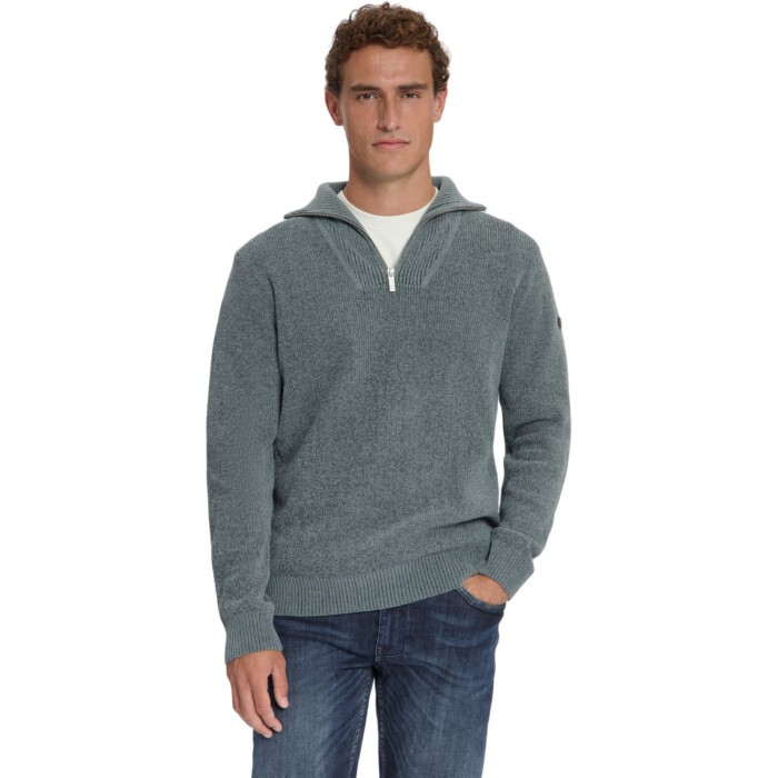 Pullover Half Zip High Neck Light W Grey Melange