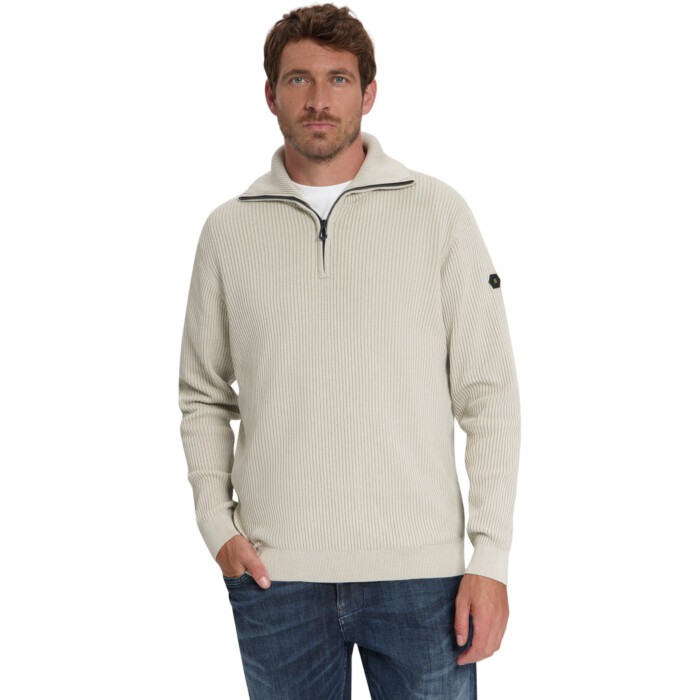 Pullover Half Zip Wing Collar Tuck Stone