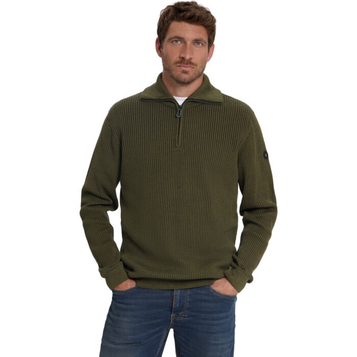 Pullover Half Zip Wing Collar Tuck Moss