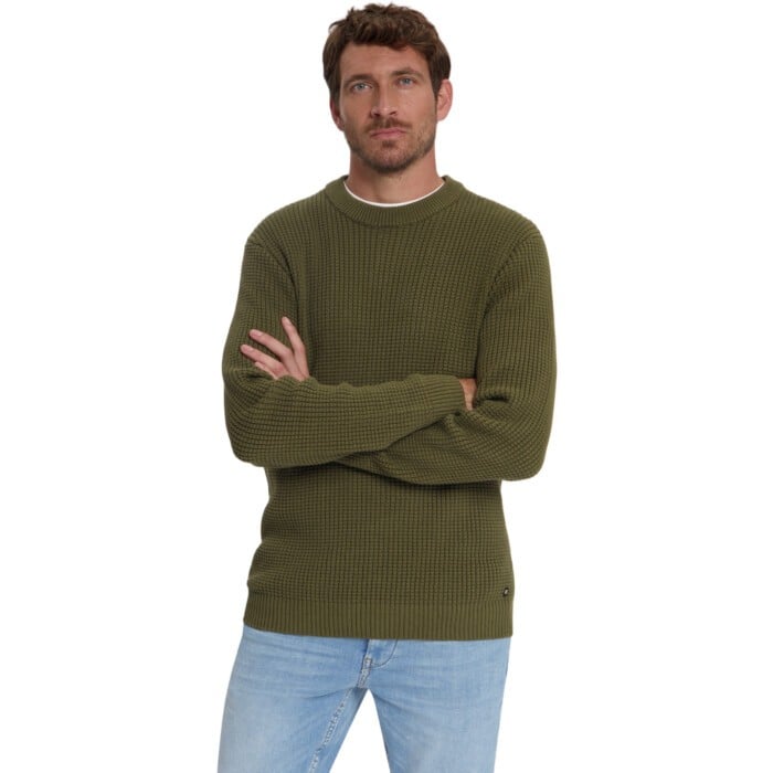 Pullover Crewneck Waffle Jacquard Moss