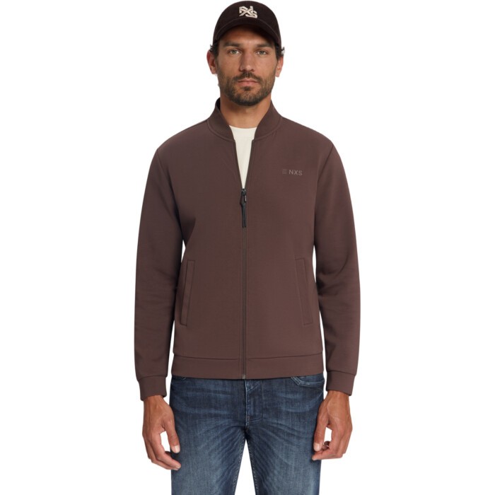Sweater Full Zip Bomber Collar Dark Brown