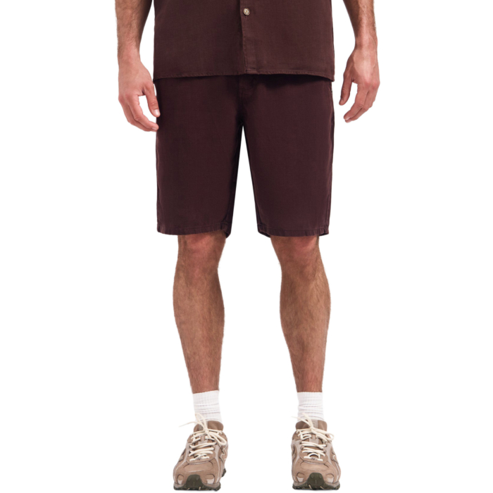 Short Chino With Linen, Garment Dye Dark Brown