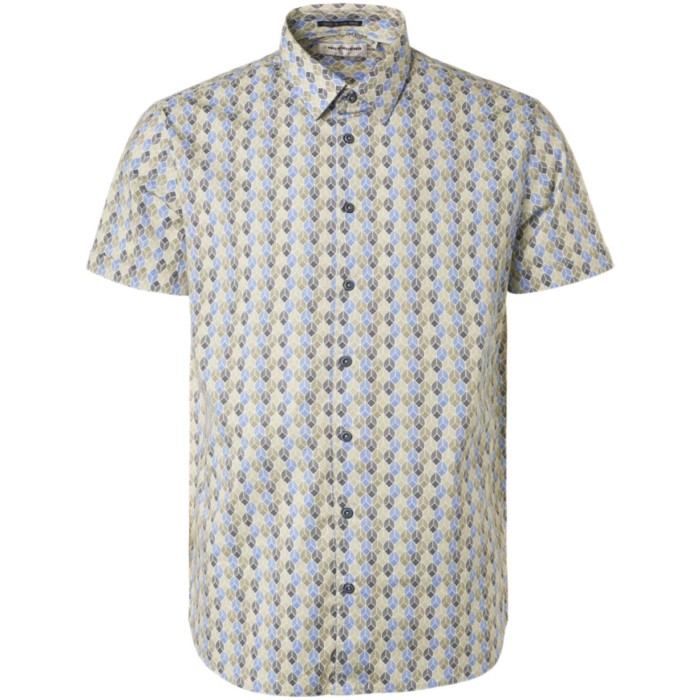 Shirt short sleeve allover printed washed blue