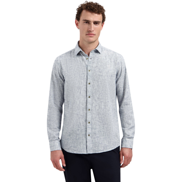 Shirt Two Tone With Linen Indigo Blue