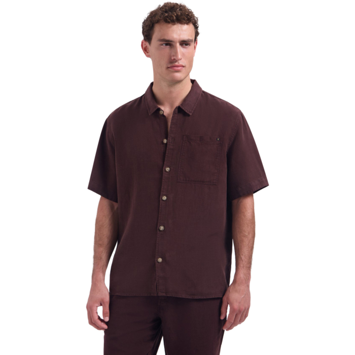 Shirt Short Sleeve With Linen, Garm Dark Brown