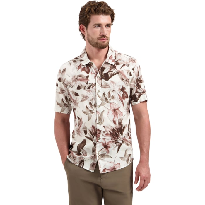 Shirt Short Sleeve Allover Printed Coral