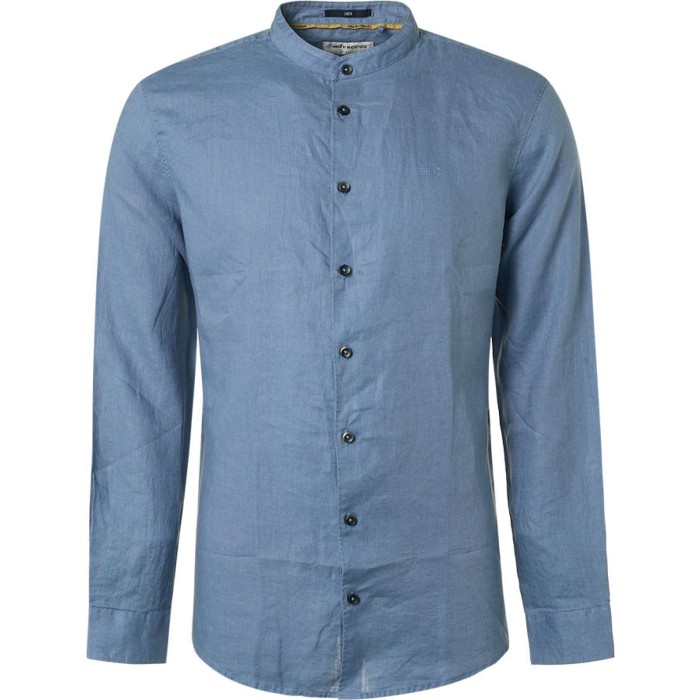 Shirt granddad linen solid washed blue