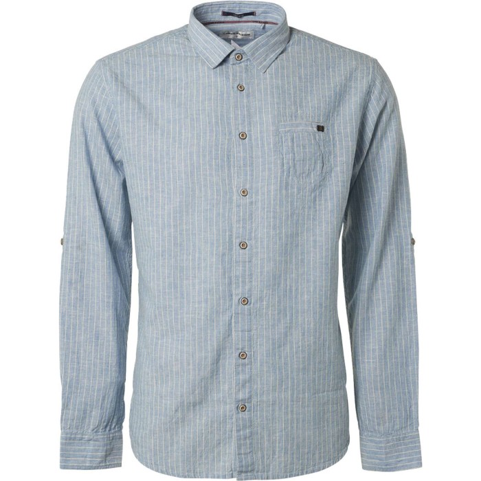 Shirt 2 colour stripe with linen re blue