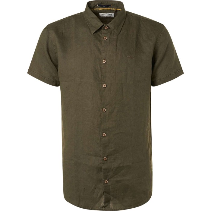 Shirt short sleeve linen solid basil