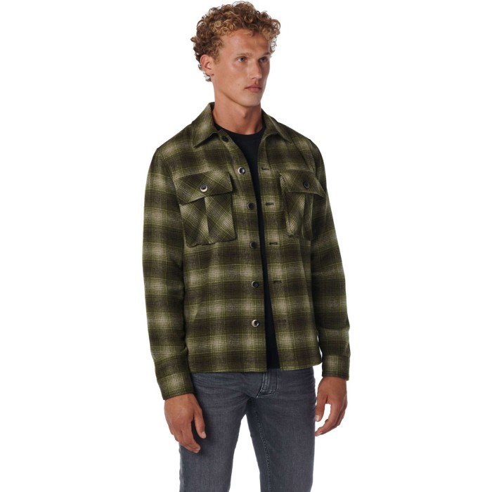Overshirt button closure check with sage green