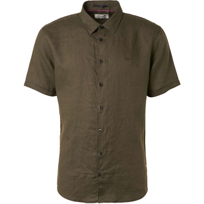 Shirt short sleeve linen solid army