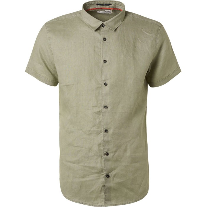 Shirt short sleeve linen solid smoke green