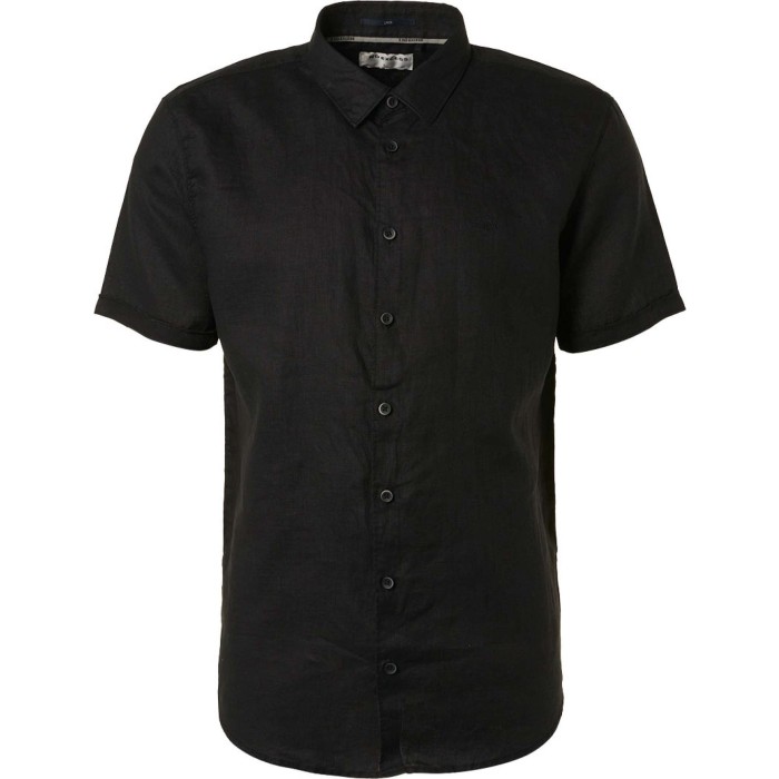 Shirt short sleeve linen solid black