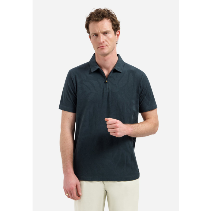 Polo Half Zip Short Sleeve Jacquard Dark Steel