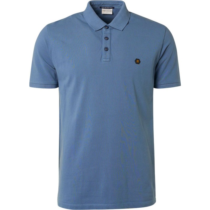 Polo pique garment dyed responsible washed blue