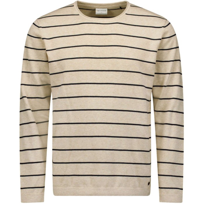 Trui ronde hals met streep 2 coloured cream