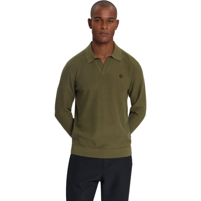 Pullover V-Collar Shoulder Detail Moss