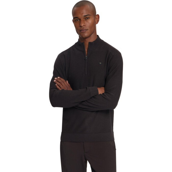Pullover Half Zip Shoulder Detail Dark Brown