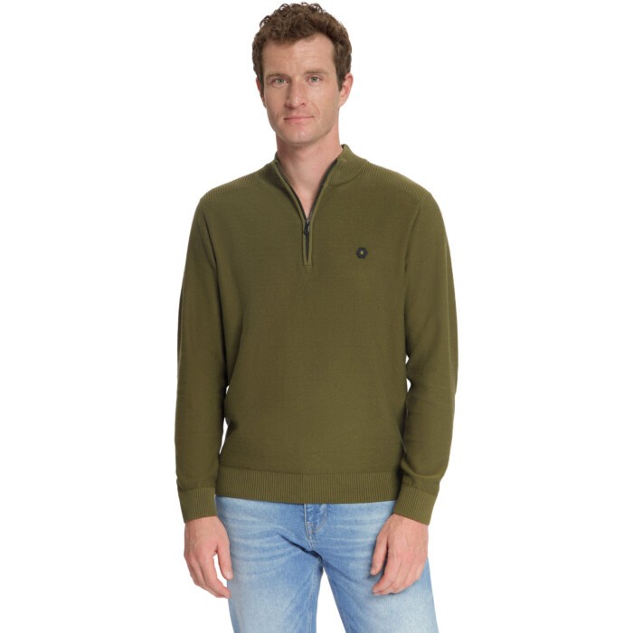 Pullover Half Zip Shoulder Detail Moss