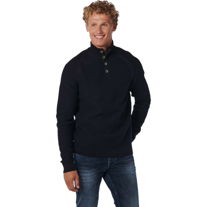 Pullover half zip button jacquard r black