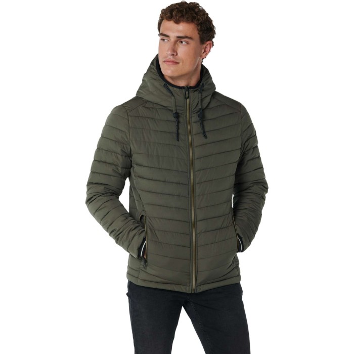 Jacket short fit hooded padded moss