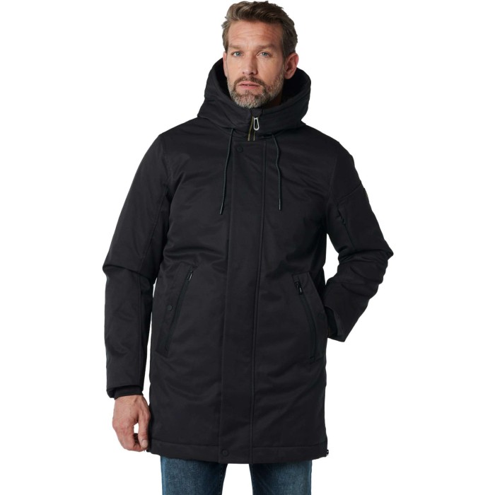 Jacket long fit hooded twill black