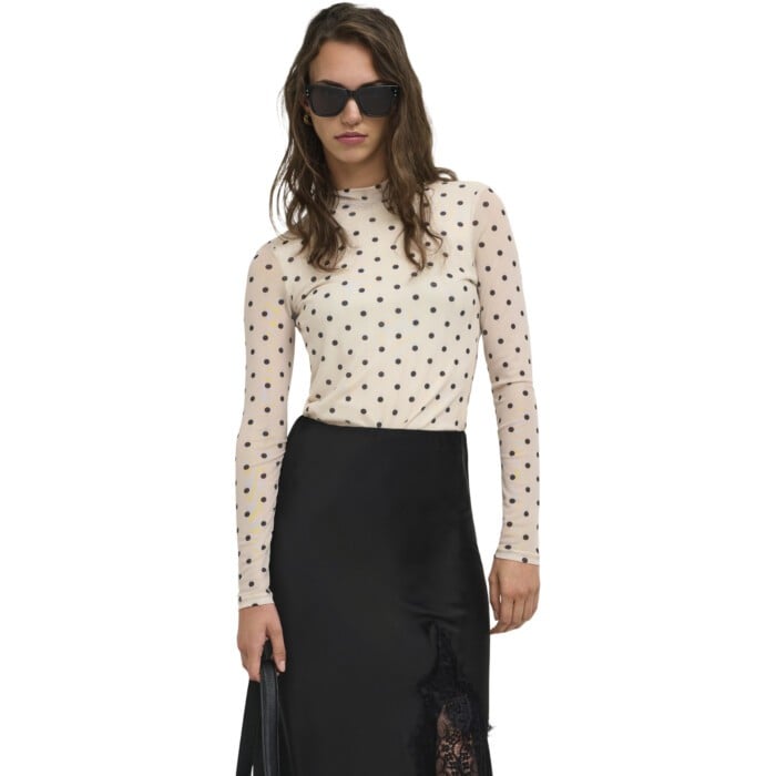 ONLERICA MESH L/S TOP JRS NOOS Seedpearl/Black dot