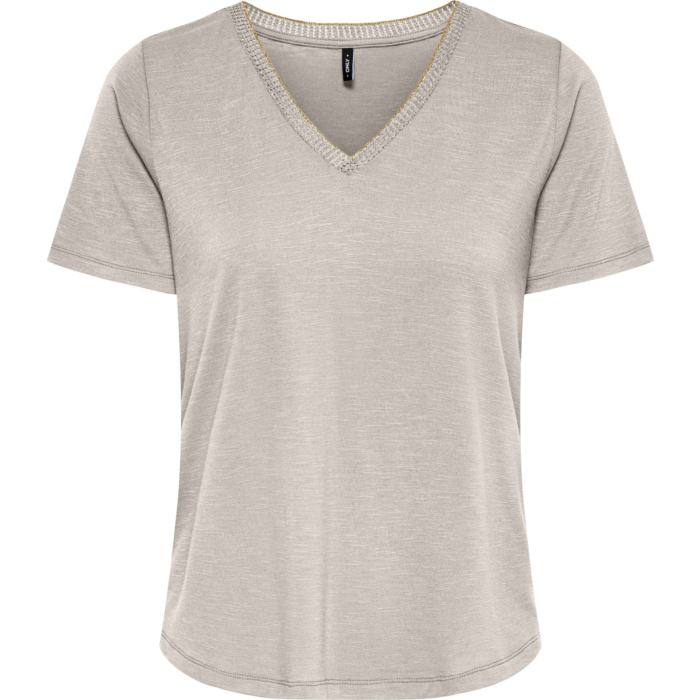 ONLDEMI S/S V-NECK GLITTER TOP JRS Pumice Stone/Me