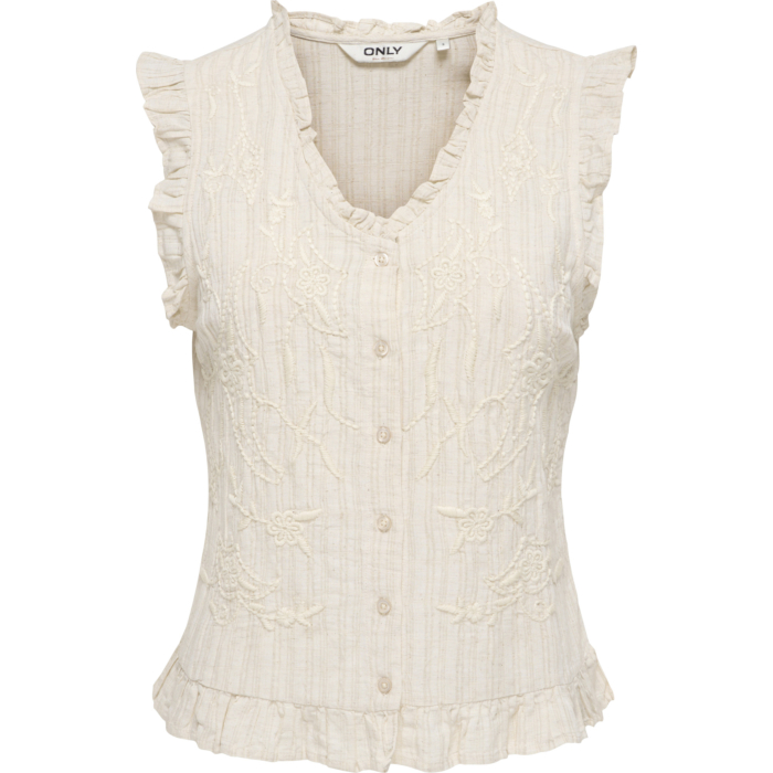 ONLELLYS S/L FRILL EMB TOP WVN Pumice Stone
