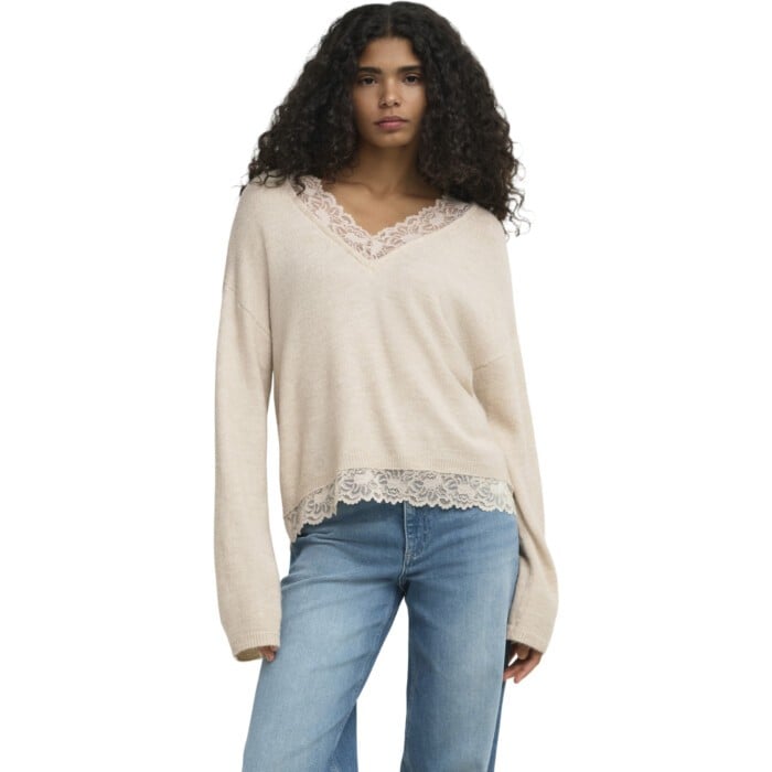 ONLCLOVER LS LACE V-NECK REVERSIBLE KNT Pumice Sto