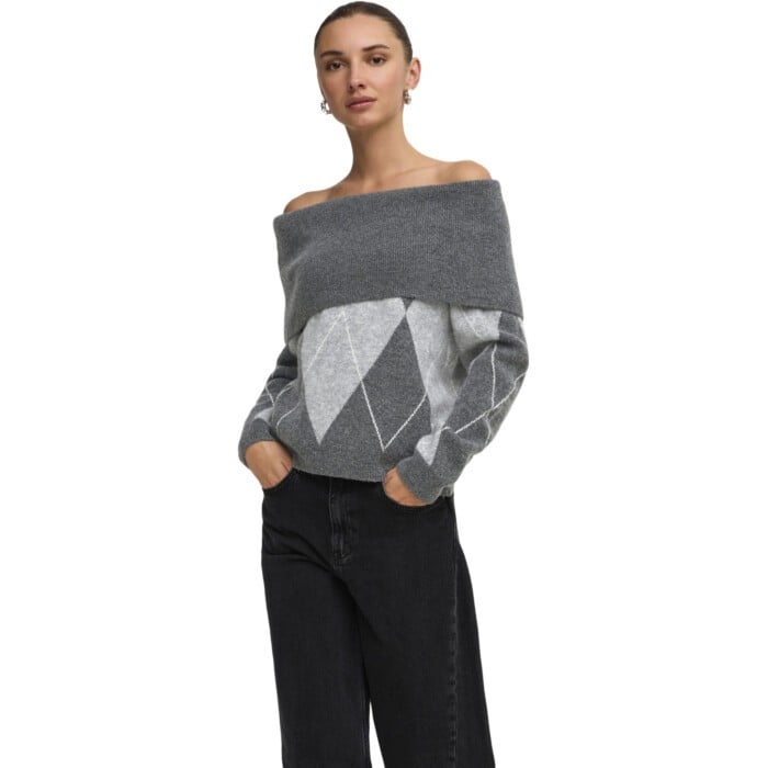 ONLALIVIA LS OFF SHOULDER KNT Dark Grey Melange/MG