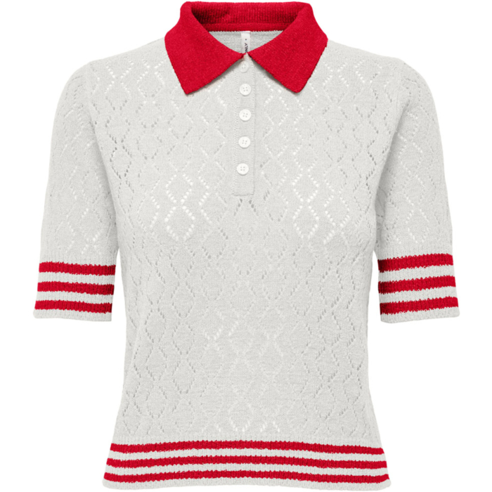 ONLSUNNY SS POINTELLE POLO KNT Cloud Dancer/Barbad