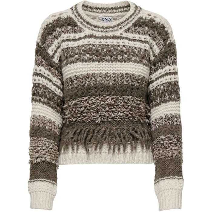Onlfrigg fringe ls pullover ex knt birch/b. chocol