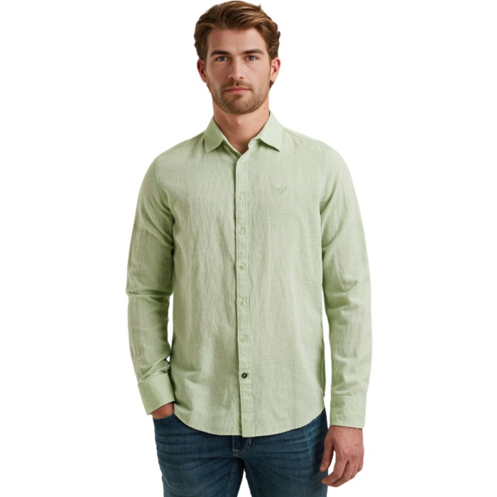 Long Sleeve Shirt Ctn 2tone Linen Quiet Green