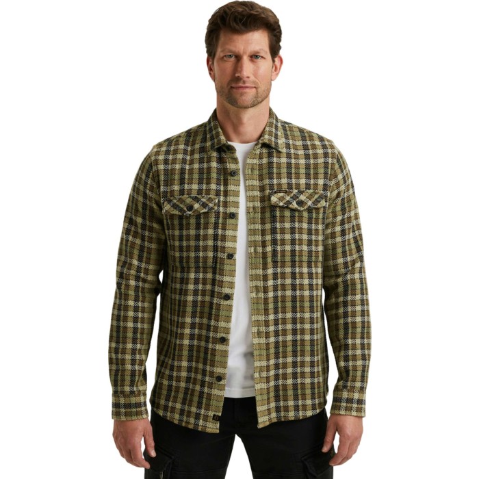 LONG SLEEVE SHIRT Small Herringbon Oil Green