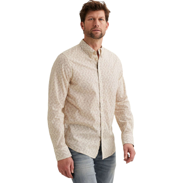 LONG SLEEVE SHIRT Aop On Ctn Slub Bone White