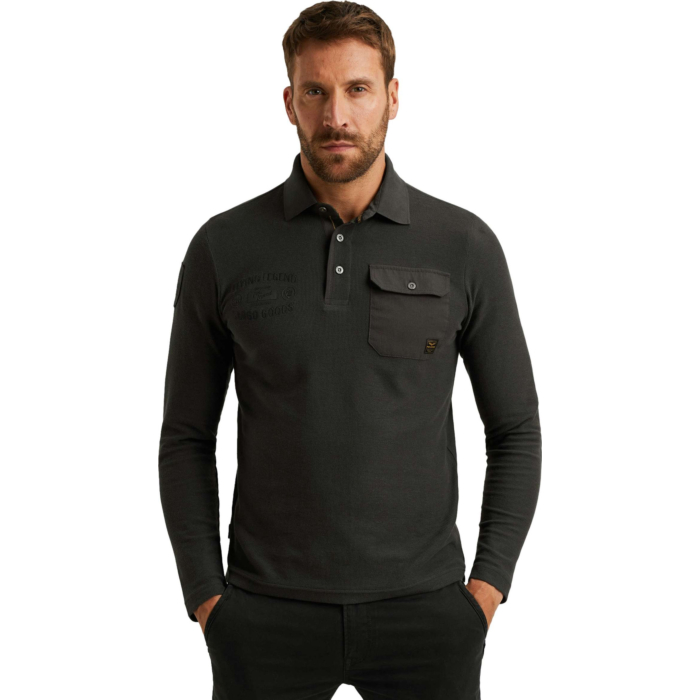 Long sleeve polo structured pique Dark Grey