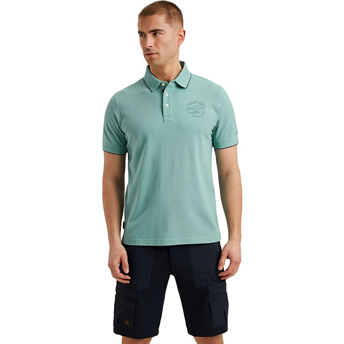 Short sleeve polo stretch pique pa Cameo Blue