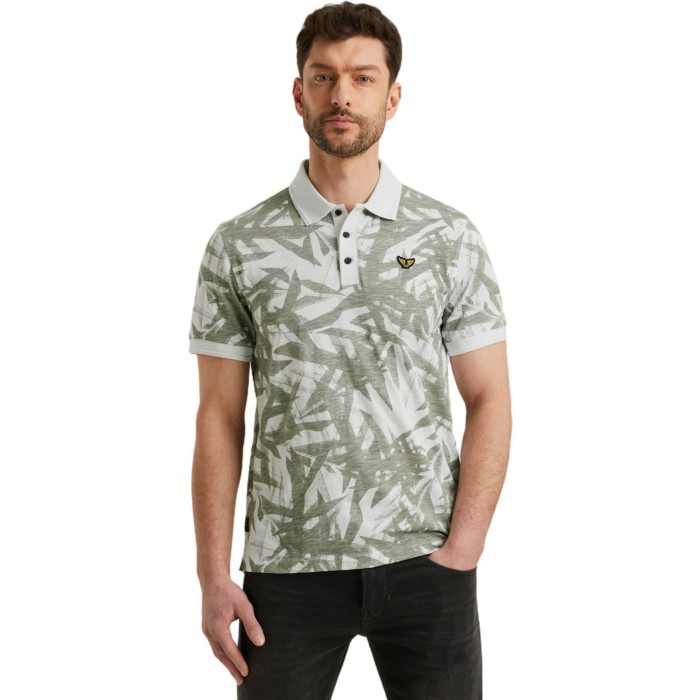 Short sleeve polo slub jersey prin Bright White